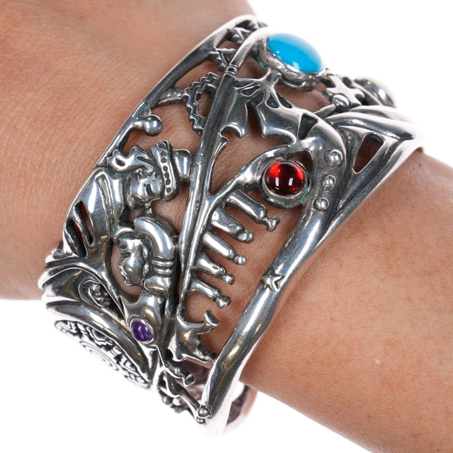 6.25" Carolyn Pollack sterling silver multi-stone southwestern cuff bracelet - Estate Fresh Austin