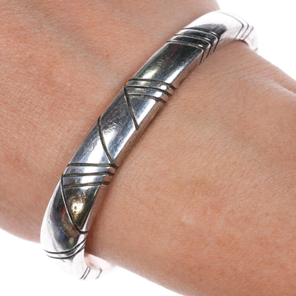 6.35" Jimmie King Jr Navajo Hand Chiseled Heavy sterling silver cuff bracelet - Estate Fresh Austin