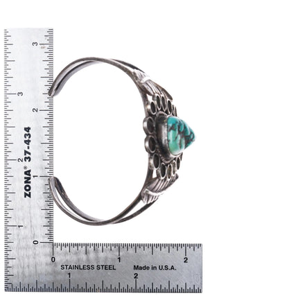 6.5" Vintage Navajo sterling silver turquoise feather edges cuff bracelet - Estate Fresh Austin