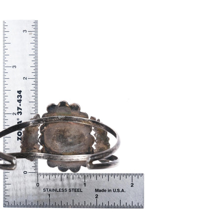 6.5" Vintage Navajo sterling silver turquoise feather edges cuff bracelet - Estate Fresh Austin