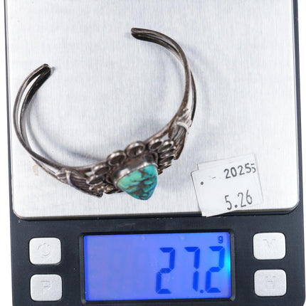 6.5" Vintage Navajo sterling silver turquoise feather edges cuff bracelet - Estate Fresh Austin