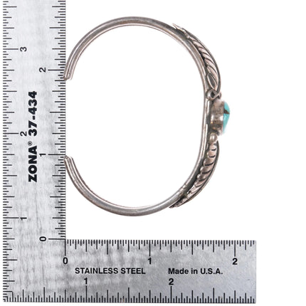 6" 60's-70's Navajo sterling slim/sturdy feather blossom silver cuff bracelet - Estate Fresh Austin