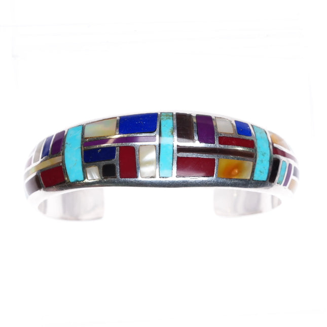 6.7" AA Southwestern sterling silver multi-stone/shell inlay cuff bracelet - Estate Fresh Austin