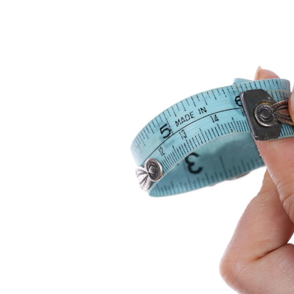 6" 30's-40s Navajo Blue Gem turquoise hand stamped sterling silver cuff bracelet - Estate Fresh Austin