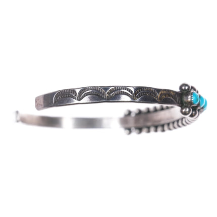 6.6" Zuni 30's-40s Stamped sterling silver Turquoise snake eye row cuff bracelet - Estate Fresh Austin