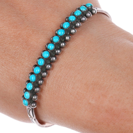 6.6" Zuni 30's-40s Stamped sterling silver Turquoise snake eye row cuff bracelet - Estate Fresh Austin
