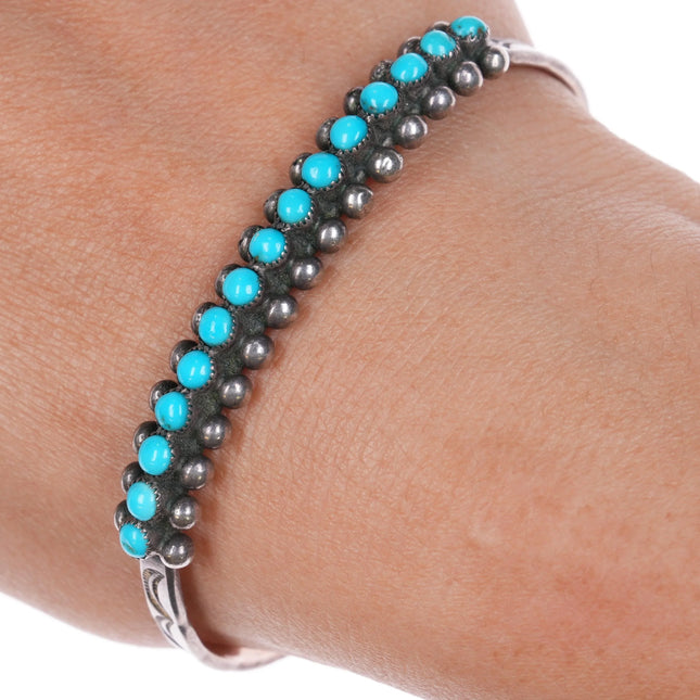 6.6" Zuni 30's-40s Stamped sterling silver Turquoise snake eye row cuff bracelet - Estate Fresh Austin