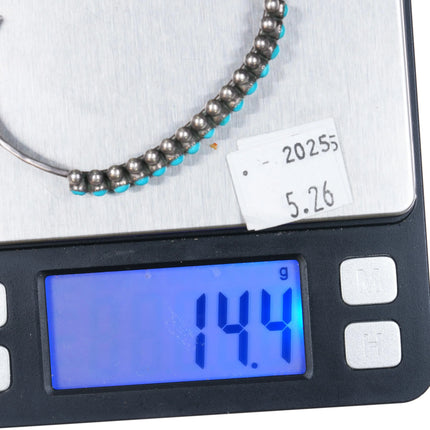 6.6" Zuni 30's-40s Stamped sterling silver Turquoise snake eye row cuff bracelet - Estate Fresh Austin