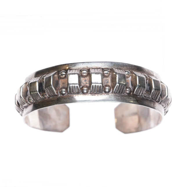 6.75" Vintage Mexican sterling silver Art Deco style geometric cuff bracelet - Estate Fresh Austin