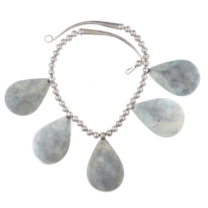 18" Vintage Navajo sterling silver beaded turquoise pendant necklace 5 drop - Estate Fresh Austin