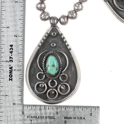 18" Vintage Navajo sterling silver beaded turquoise pendant necklace 5 drop - Estate Fresh Austin