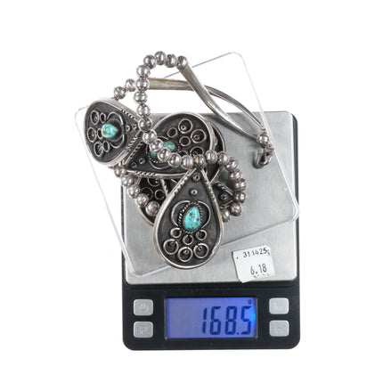 18" Vintage Navajo sterling silver beaded turquoise pendant necklace 5 drop - Estate Fresh Austin