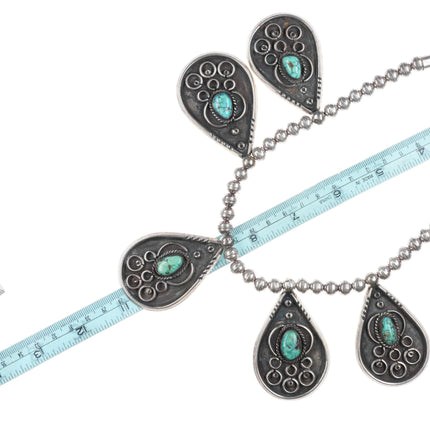 18" Vintage Navajo sterling silver beaded turquoise pendant necklace 5 drop - Estate Fresh Austin