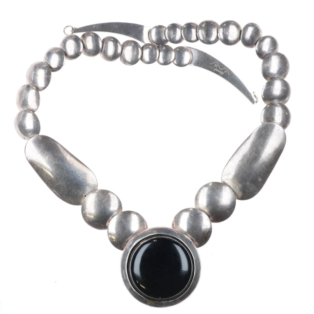 20" Mark Jimenez Apache reversible Onyx pillow bead necklace sterling silver - Estate Fresh Austin