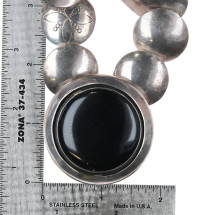 20" Mark Jimenez Apache reversible Onyx pillow bead necklace sterling silver - Estate Fresh Austin