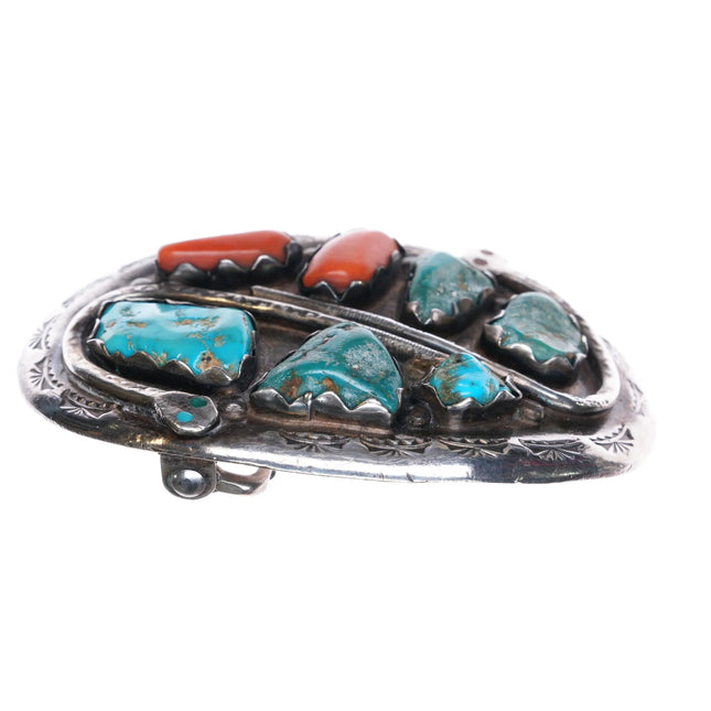 Vintage Effie Calavaza Zuni Sterling silver, turquoise, coral Snakes belt buckle - Estate Fresh Austin