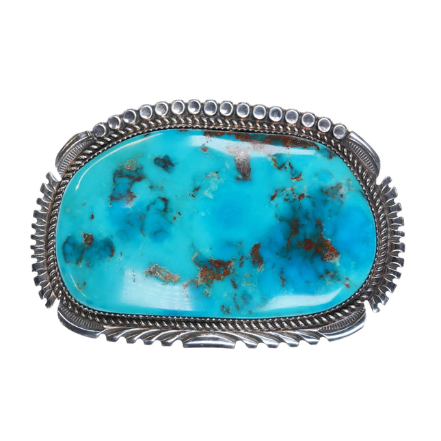 Navajo Huge Battle Mountain Blue Gem Turquoise sterling silver belt buckle - Estate Fresh Austin