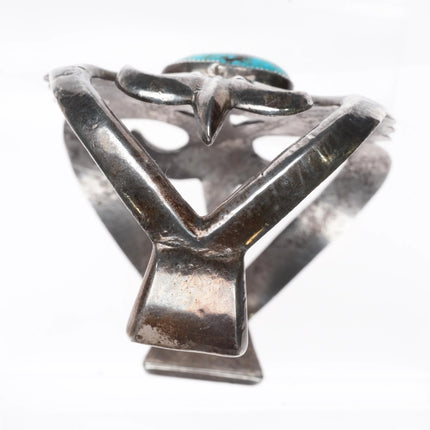 7" c1940's Vintage Navajo cast sterling silver cuff bracelet Morenci turquoise - Estate Fresh Austin