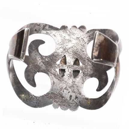 7" c1940's Vintage Navajo cast sterling silver cuff bracelet Morenci turquoise - Estate Fresh Austin