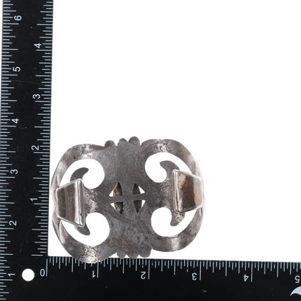 7" c1940's Vintage Navajo cast sterling silver cuff bracelet Morenci turquoise - Estate Fresh Austin