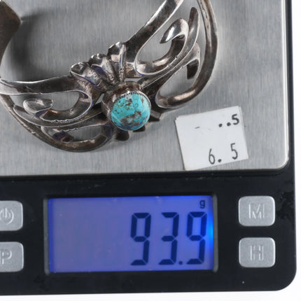 7" c1940's Vintage Navajo cast sterling silver cuff bracelet Morenci turquoise - Estate Fresh Austin