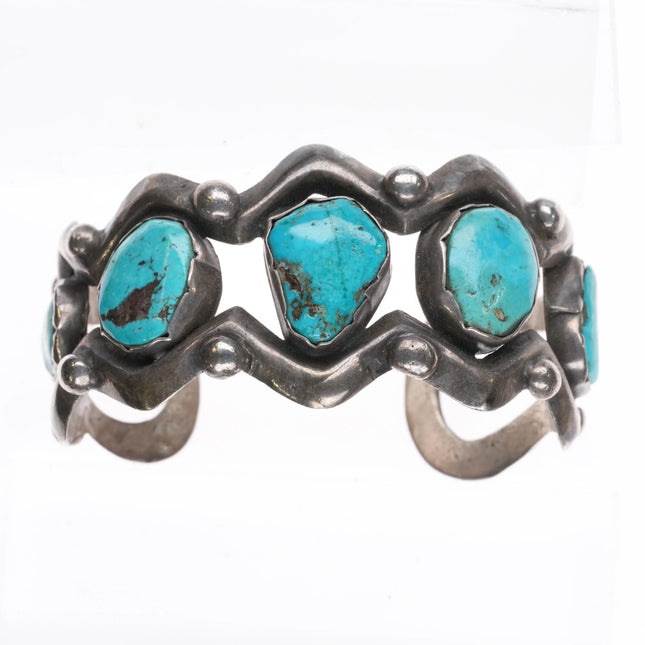 6.1" 40's-50's Vintage Zuni cast sterling silver turquoise row cuff bracelet - Estate Fresh Austin