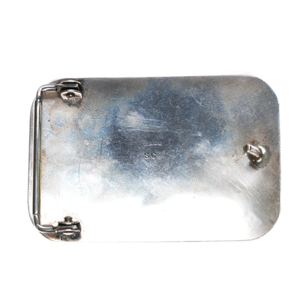 Sharon Cisco Navajo Sterling silver Bear Paw Water/waves overlay belt buckle - Estate Fresh Austin