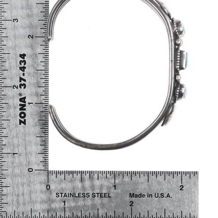 6.5" Vintage Navajo sterling silver 3 stone hearts cuff bracelet /nice turquoise - Estate Fresh Austin