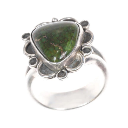 Sz8 SD Navajo green spiderweb Variscite sterling silver ring - Estate Fresh Austin