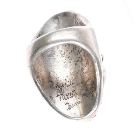sz10 Huge Loyalita Tsatte Zuni carved turquoise/coral sterling silver ring - Estate Fresh Austin