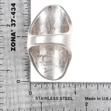 sz10 Huge Loyalita Tsatte Zuni carved turquoise/coral sterling silver ring - Estate Fresh Austin