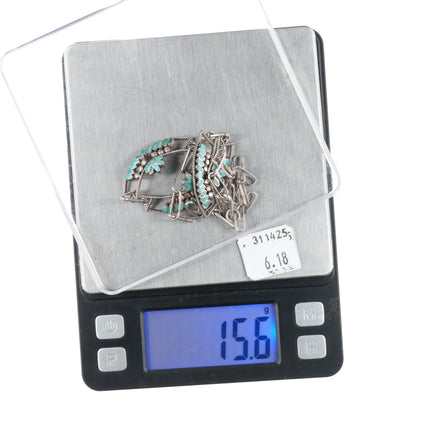 17" Vintage Dishta Zuni sterling silver flush inlay turquoise bib necklace - Estate Fresh Austin