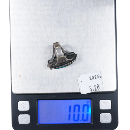 sz7 Vintage Zuni Sterling silver turquoise ring rope edge stamped accents - Estate Fresh Austin