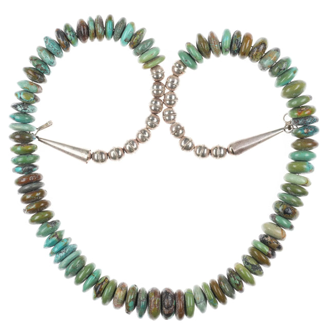 24" Southwestern sterling silver turquoise beaded Heishi necklace - Estate Fresh Austin