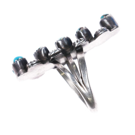 sz6.75 Vintage Zuni Sterling silver turquoise ring 5 stones stamped accents - Estate Fresh Austin