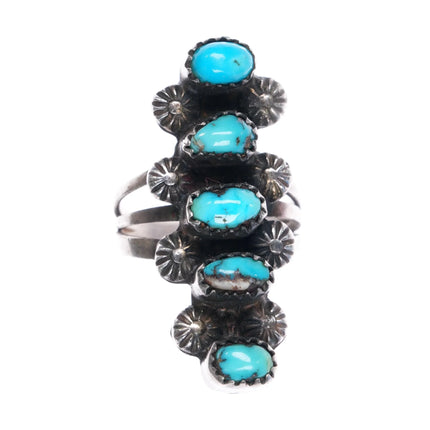 sz6.75 Vintage Zuni Sterling silver turquoise ring 5 stones stamped accents - Estate Fresh Austin