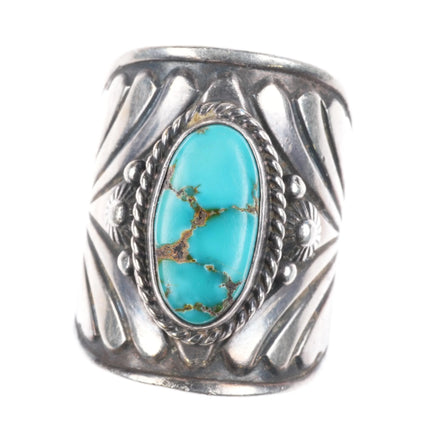sz7 Derrick Gordon Navajo wide band sterling silver ring with turquoise - Estate Fresh Austin