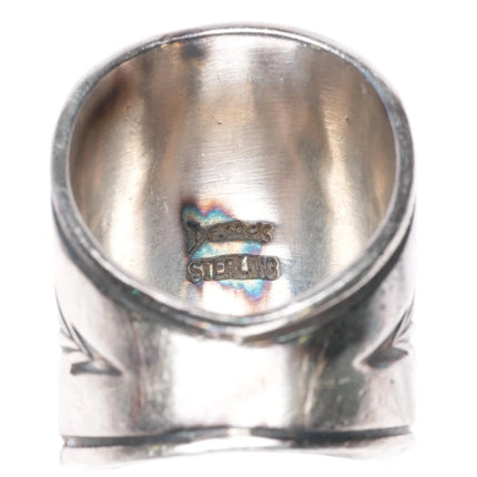 sz7 Derrick Gordon Navajo wide band sterling silver ring with turquoise - Estate Fresh Austin