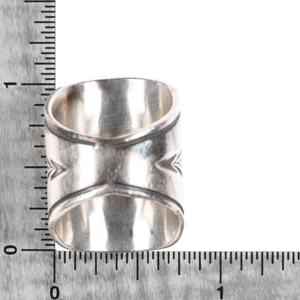 sz7 Derrick Gordon Navajo wide band sterling silver ring with turquoise - Estate Fresh Austin