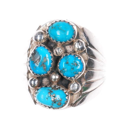 sz11 Vintage Navajo sterling silver turquoise nugget men's ring 4 stone - Estate Fresh Austin