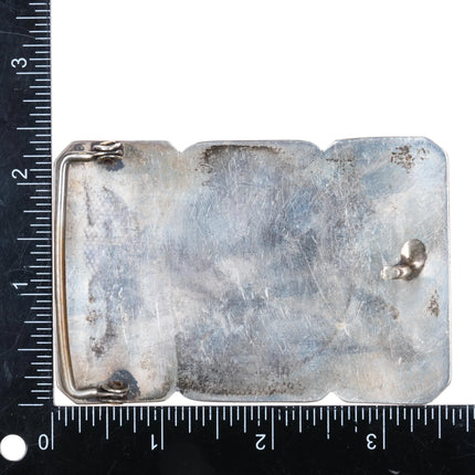 Vintage Navajo Overlay roadrunner belt buckle Native American sterling silver 2" - Estate Fresh Austin