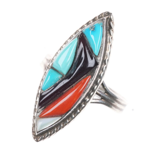 sz6 Richard & Geneva Terrazas Zuni sterling silver cobblestone inlay ring - Estate Fresh Austin