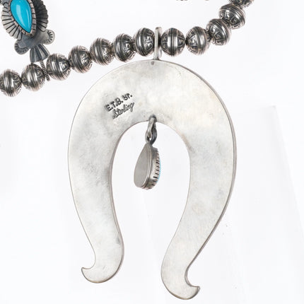 26" Ernest T Bilagody Navajo sterling silver turquoise squash blossom necklace - Estate Fresh Austin