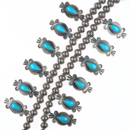 26" Ernest T Bilagody Navajo sterling silver turquoise squash blossom necklace - Estate Fresh Austin