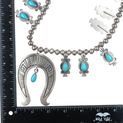 26" Ernest T Bilagody Navajo sterling silver turquoise squash blossom necklace - Estate Fresh Austin
