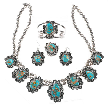 Vintage Navajo sterling silver Necklace, earrings, 6.5" Cuff bracelet sz8.5 Ring - Estate Fresh Austin