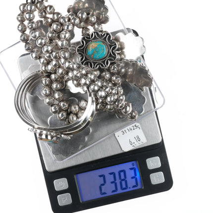 Vintage Navajo sterling silver Necklace, earrings, 6.5" Cuff bracelet sz8.5 Ring - Estate Fresh Austin