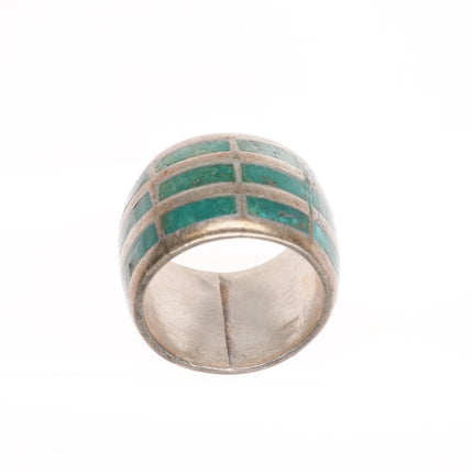 sz7.75 Vintage Zuni wide band Sterling silver turquoise channel inlay ring - Estate Fresh Austin