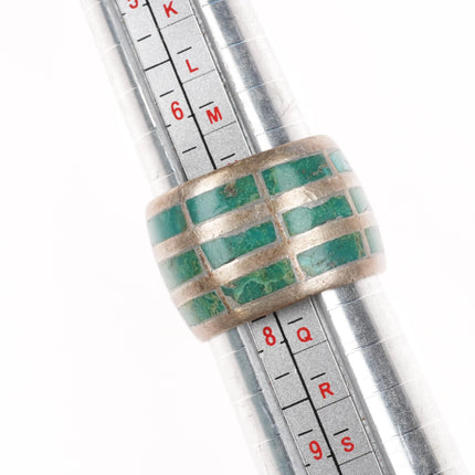 sz7.75 Vintage Zuni wide band Sterling silver turquoise channel inlay ring - Estate Fresh Austin