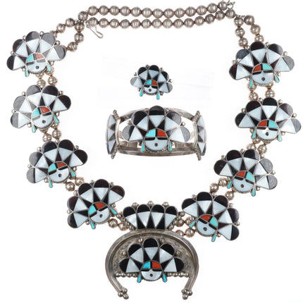 Vintage William Zunie sterling silver sunface squash blossom Cuff bracelet Ring - Estate Fresh Austin